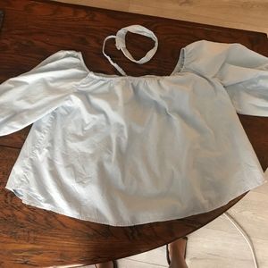 off the shoulders blue blouse with choker attached